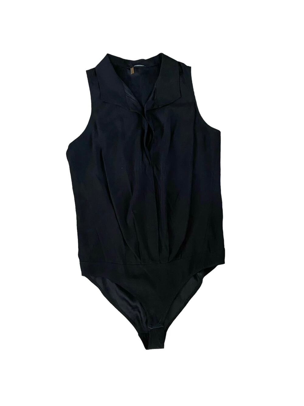 Obakki Size 2 US S Black Silk Collared Bodysuit Sleeveless Snap Front